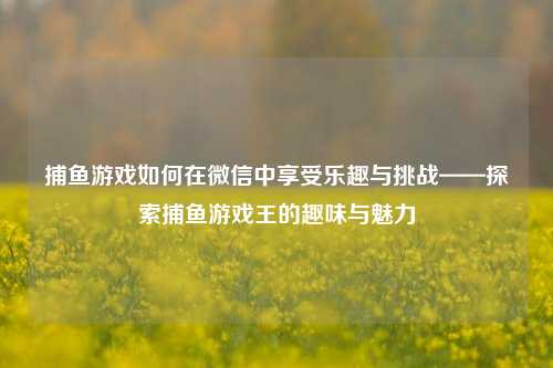 捕鱼游戏如何在微信中享受乐趣与挑战——探索捕鱼游戏王的趣味与魅力